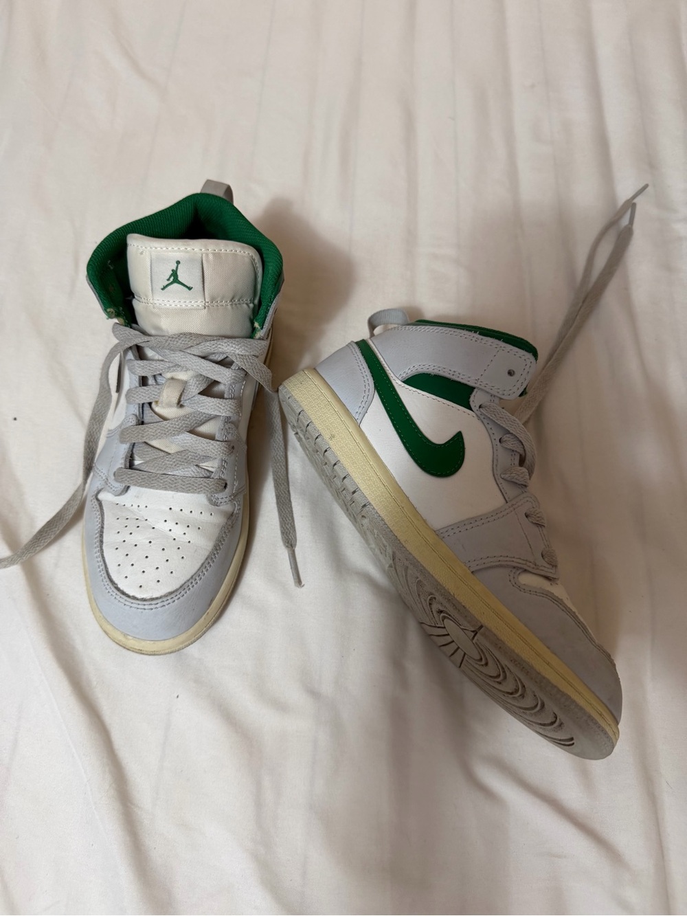 Jordan Kids High-Top Sneakers in White, Gray, and Green